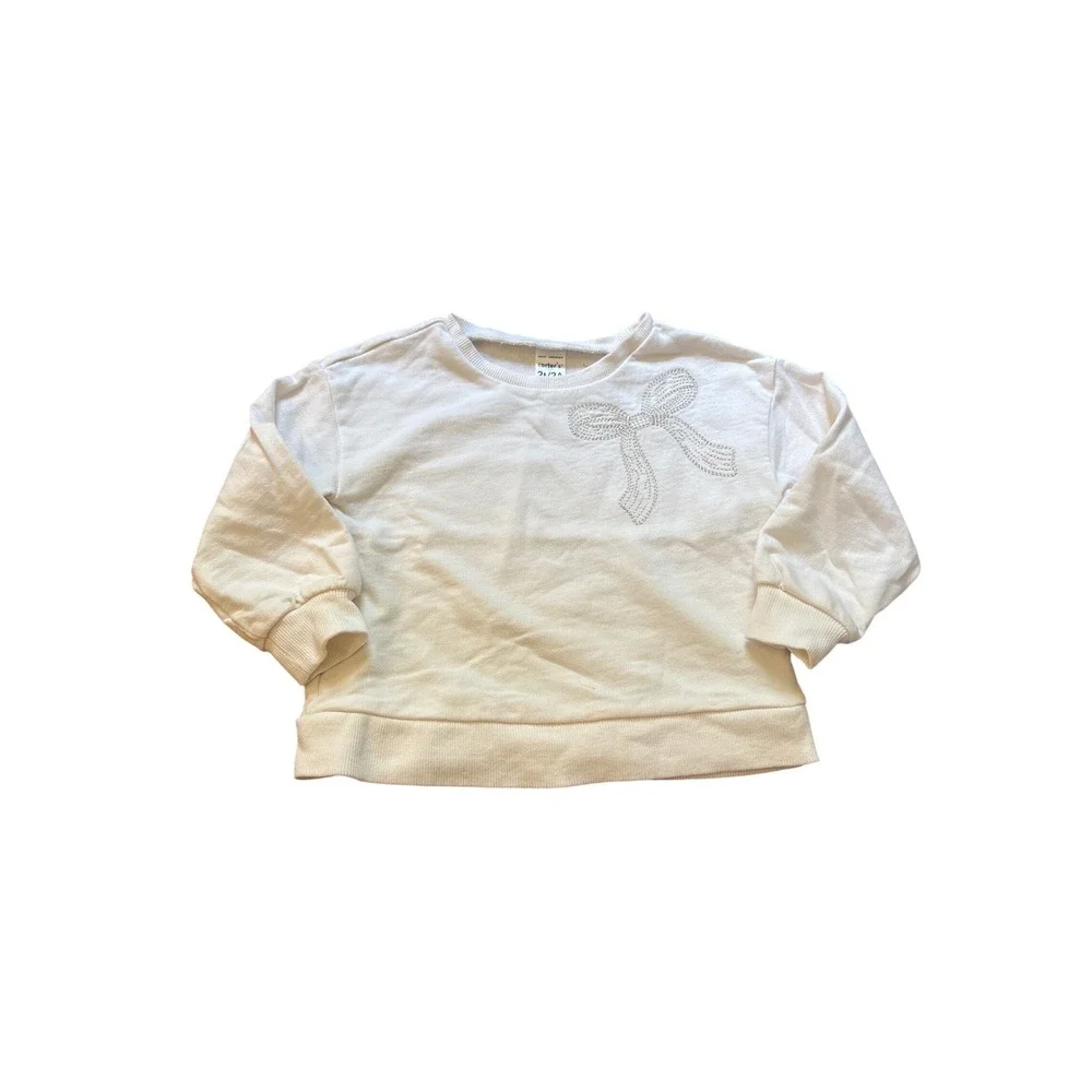 Carter's Sweatshirt Toddler White Embroidered Bow‎ French Terry SIZE 2T